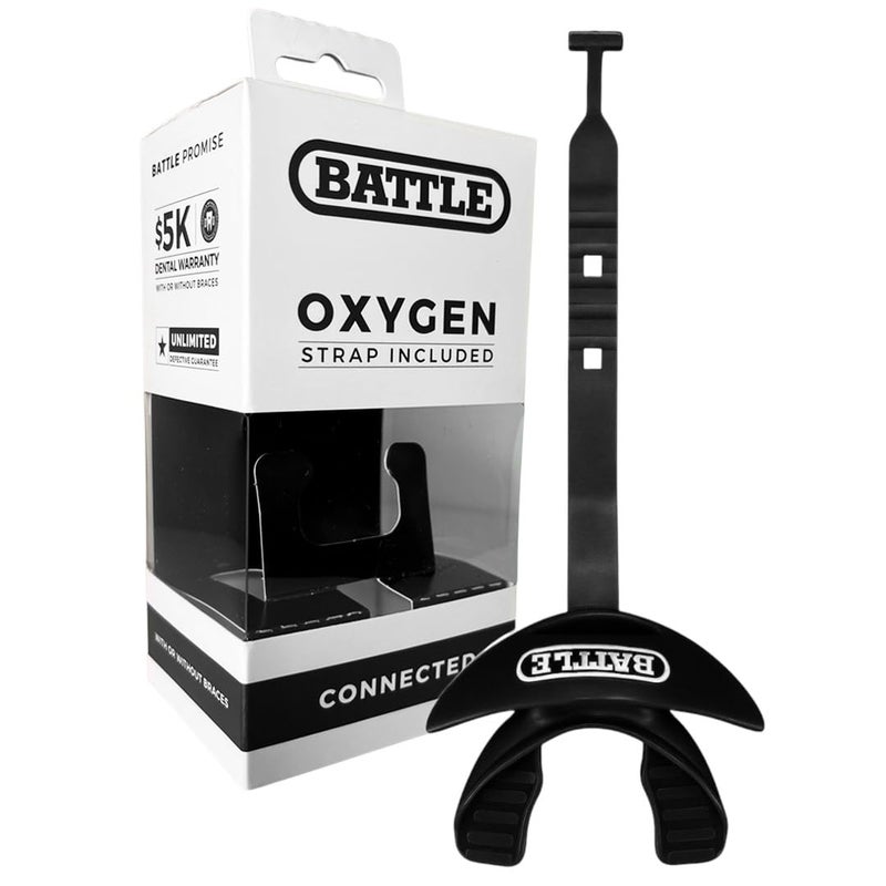 Battle Oxygen Lip Protector Mouth Guard with Connected Strap, Football and Sports Gear, Maximum Oxygen Supply, Mouthpiece Fits With or Without Braces - One Size, Black - Image 1